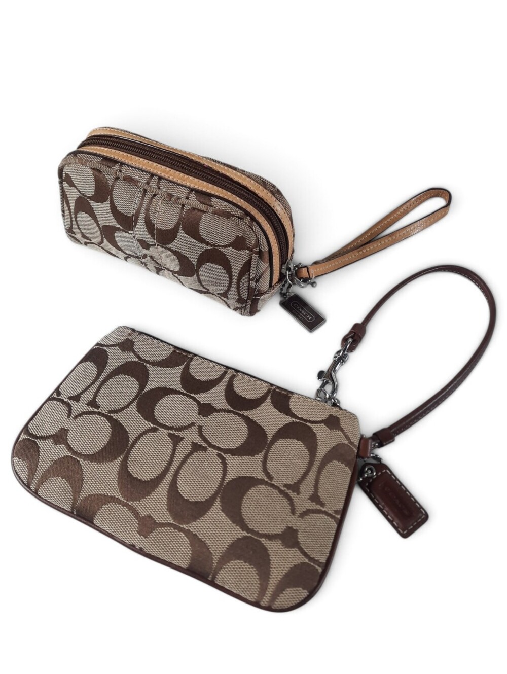 Y2K COACH Signature Logo Wristlets Leather Canvas Logo Pouch Bundle Pair Set 2